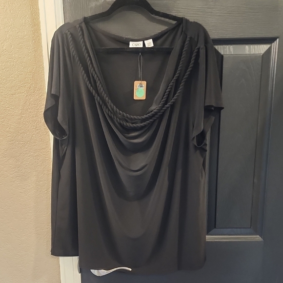 🩶Cuddl Duds Black Ruched Blouse with Draped Style - Picture 1 of 3